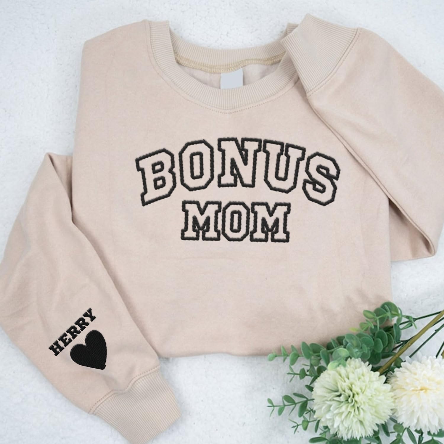 Personalized Bonus Mama Embroidered Sweatshirt, Bonus Mom Sweatshirt for Stepmom Step Mama Gifts Mother's Day 2024 (Cotton, SS190), Small-5X-Large