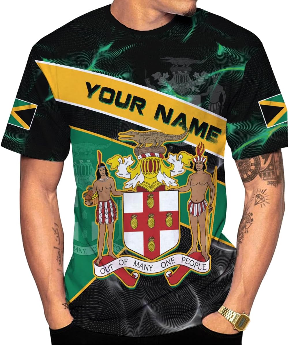 Ligthuy Personalized Jamaica Shirt 3D, Custom Jamaica Flag Lion Shirt for Men and Women, Jamaican Pride T-Shirt Unisex