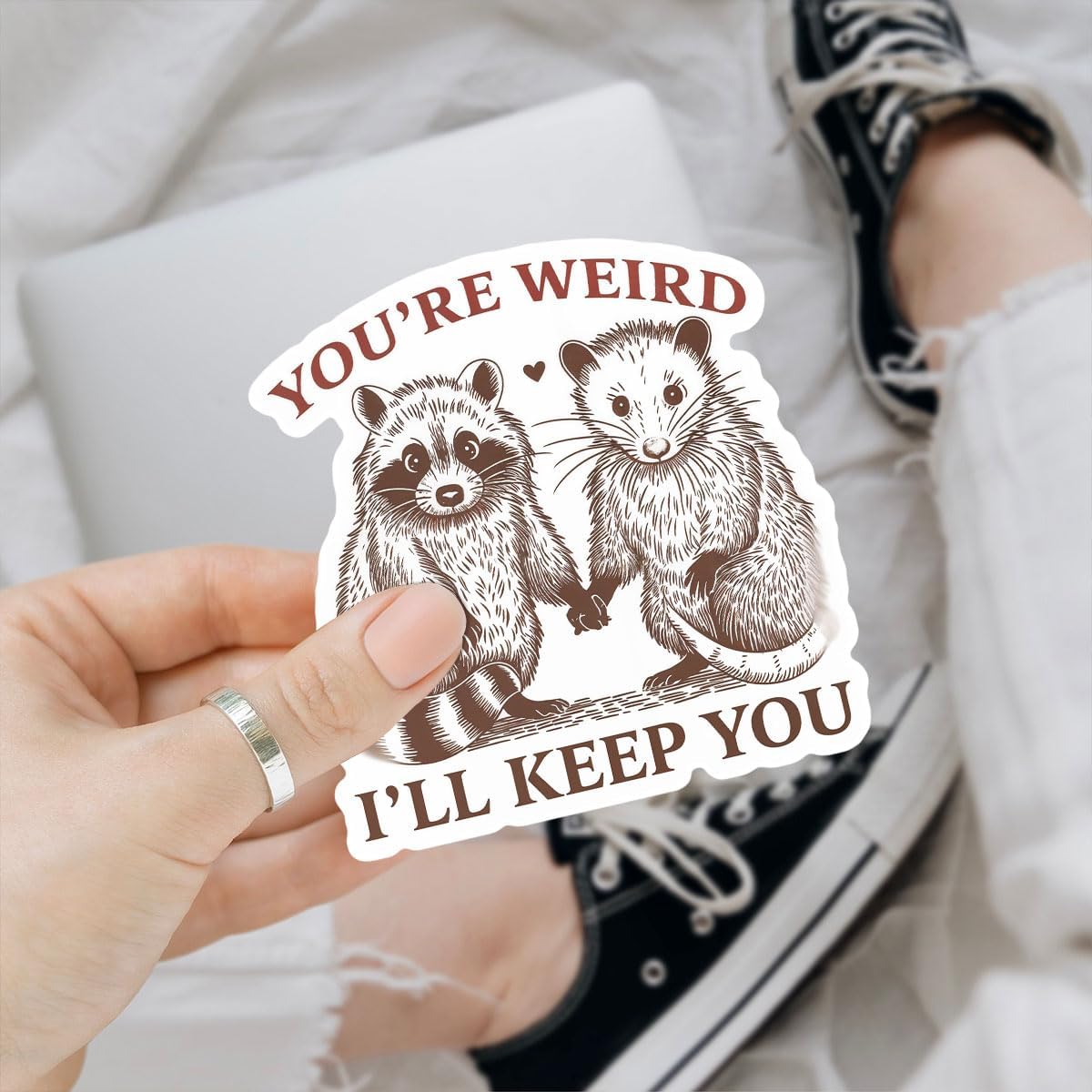 3 Pcs You're Weird I'll Keep Sticker Funny Your Weird I'll Keep You Sticker Opossum & Raccoon You're Weird I'll Keep You Vintage Car Stickers for Laptop Bottle Phone Hard Hat Helmet Gifts 3"