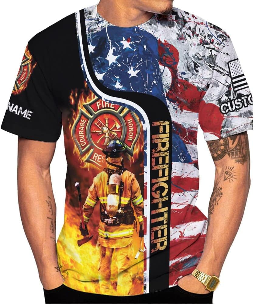 Mostprints Personalized Name Firefighter Shirt 3D, Custom Name Firefighter Shirts Men, Gift Firefighter Shirts for Women1