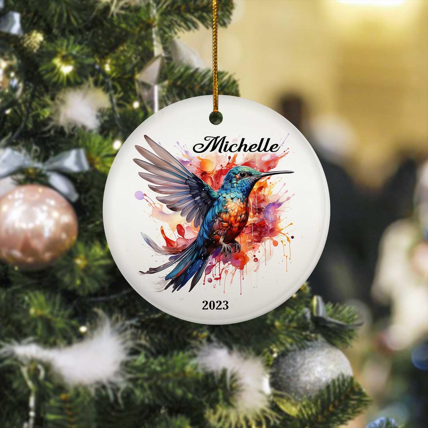 MAPrints Personalized Hummingbird Ornaments for Christmas Tree 2024, Hummingbird Christmas 2024 Ornament, Bird Ceramic Ornament, Gifts for Bird Lovers (Bird 3)