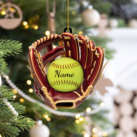 Personalized Softball Ornament Custom Name & Number Ornaments 2024 for Girl Coach Softball, Softball Gloves Ornament Custom, Softbal Ornament, Softball Ornament Softball Lover (Style 4)