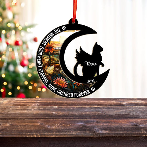 MAPrints Personalized Cat Christmas Ornaments, Cat First Christmas Suncatcher Wood Ornaments, Gifts for Cat Lovers, Cat Memorial Ornament, Forever Loved Cat Keepsake, Cat Loss Gifts (CAT 12+)