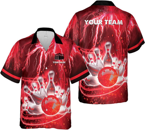 Rivelus Personalized Name Bowling Hawaii Shirts for Men and Women 3D, Bowling Shirts for Team Bowling, Bowling Shirts Gift