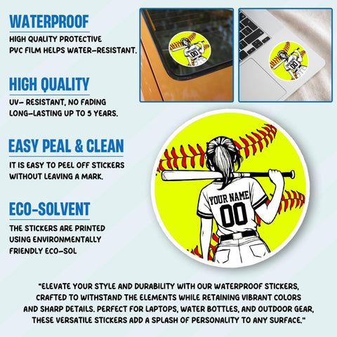Personalized Softball Stickers for Helmets Custom Softball Sticker Gift Softball Helmet Stickers for Girls Boys Baseball Sport Player Softball Vinyl Decal Water Bottle Laptop Toolbox Phone Car (Sb5)