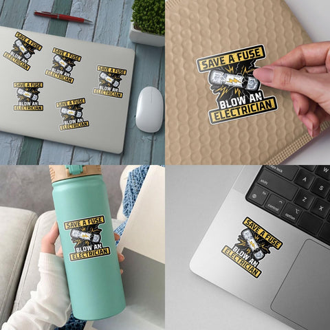 3Pcs Save A Fuse Blow an Electrician Sticker Handyman Fixologist Electricity Lineman Bumper Stickers Gift Save A Fuse Blow an Electricians Decal for Laptop Bottle Phone Car Hard Hat 3"x3"