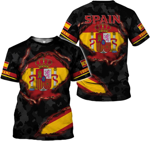 Ligthuy Personalized Name Spain Shirt 3D, Custom Spainish Shirt Flag for Men and Women, Italia Shirt Soccer Unisex Size