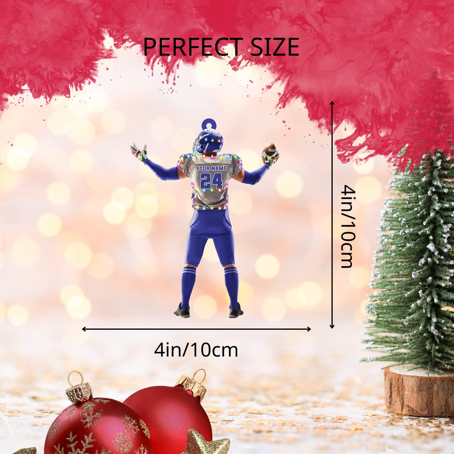 Piratify Personalized Name Football Ornaments 2024, Customized Football Christmas Ornaments Wood, Acrylic Ornament Christmas Tree Hanging Ornament Pine Tree Decorations for Football Team