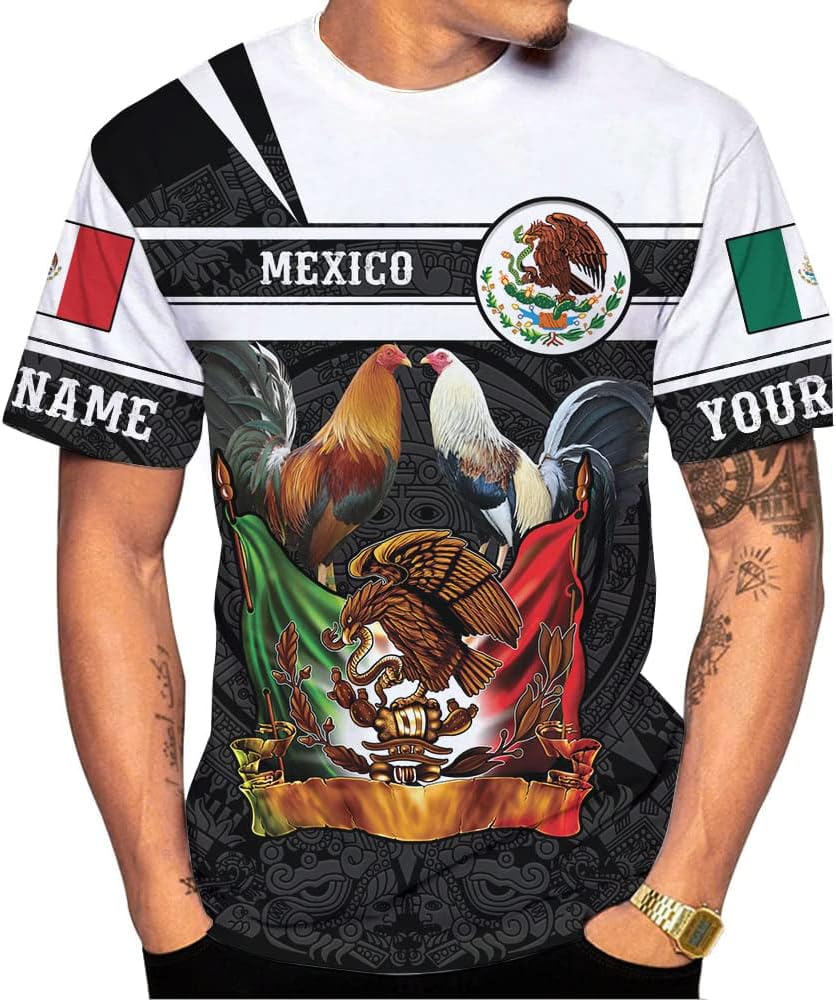 Mostefy Personalized Name Mexican Shirts for Men 3D, Rooster Mexico Shirts for Men, Mexico Shirt Eagle Flag Mexican Eagle (US, Alpha, Small, 5X-Large, Regular, Regular, Multi 14)