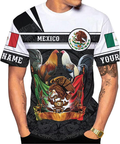 Mostefy Personalized Name Mexican Shirts for Men 3D, Rooster Mexico Shirts for Men, Mexico Shirt Eagle Flag Mexican Eagle (US, Alpha, Small, 5X-Large, Regular, Regular, Multi 14)