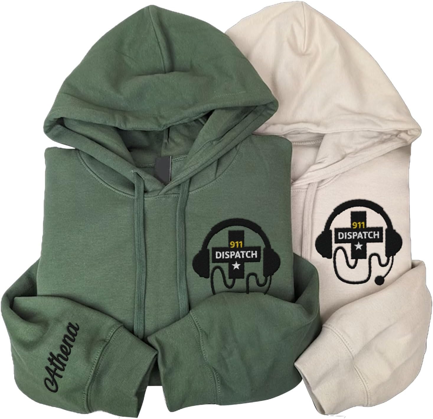 Leeprints Personalized Embroidered Dispatcher 911 Sweatshirt, Pulse Dispatch Embroider Hoodie, Thin Gold Line 911