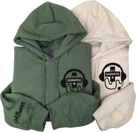 Leeprints Personalized Embroidered Dispatcher 911 Sweatshirt, Pulse Dispatch Embroider Hoodie, Thin Gold Line 911