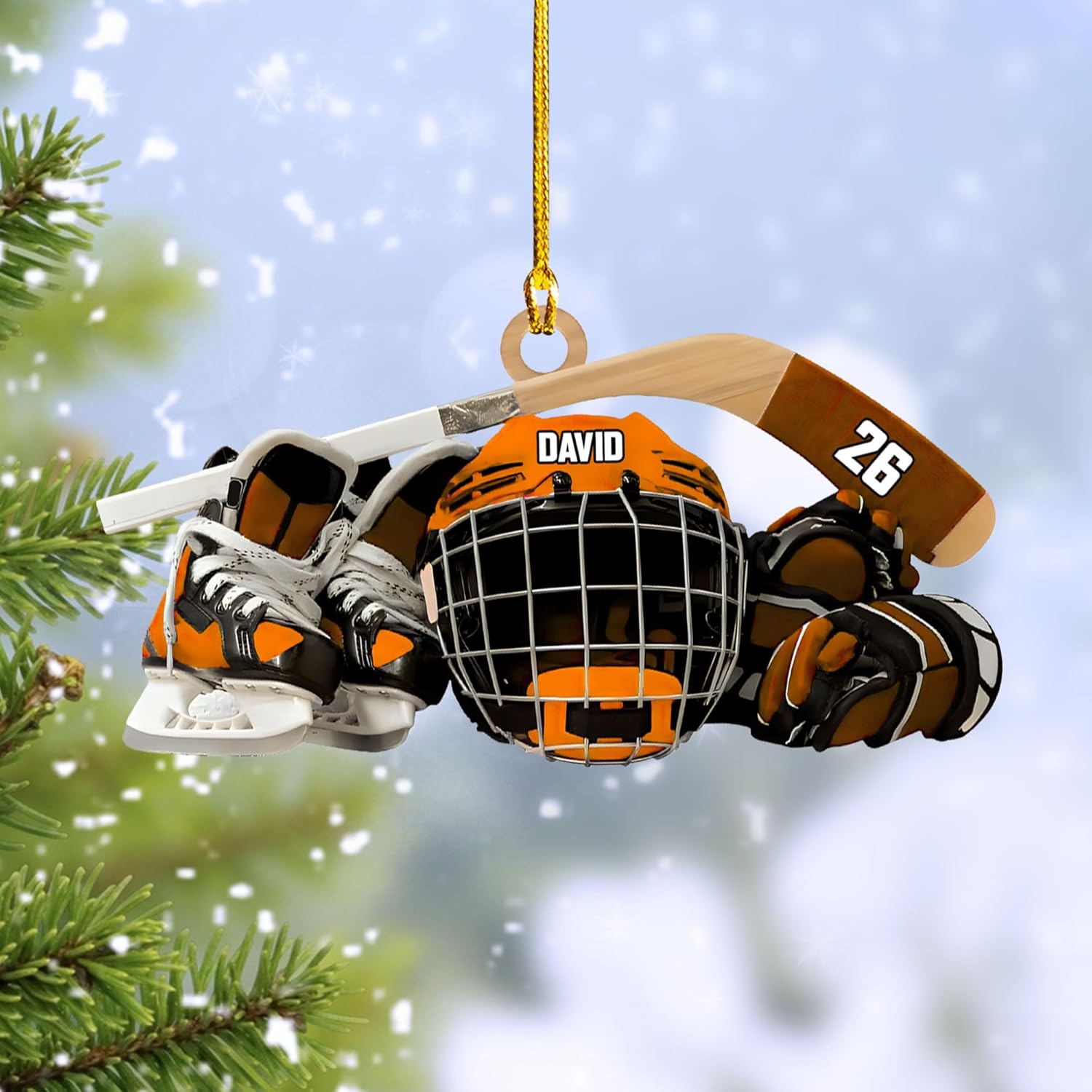 HomeDesign Personalized Hockey Christmas Ornament, Hockey Skates Helmet and Stick, Hockey Player Ornament, Hockey Ornaments, Gift for Hockey Lovers Hockey Ornament Christmas Decor (H8)
