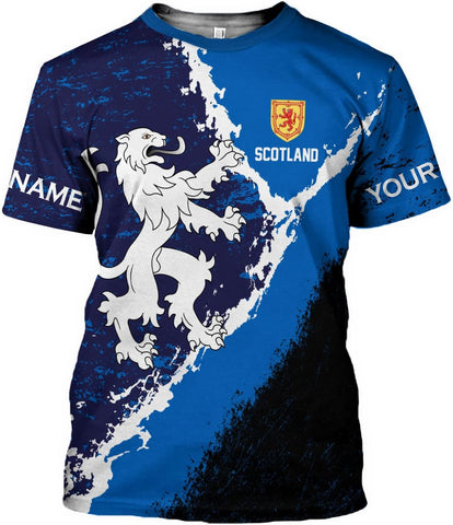 Custom Scotland Shirts for Men Scottish Rampant Lion Scotland Coat of Arms Banner T-Shirt Lion Scottish Pride Gift Shirts 3D