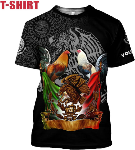 MoonArt Personalized Name Mexican Shirts for Men, Rooster Mexico Shirts for Men, Mexico Shirt Eagle Flag Mexican Eagle