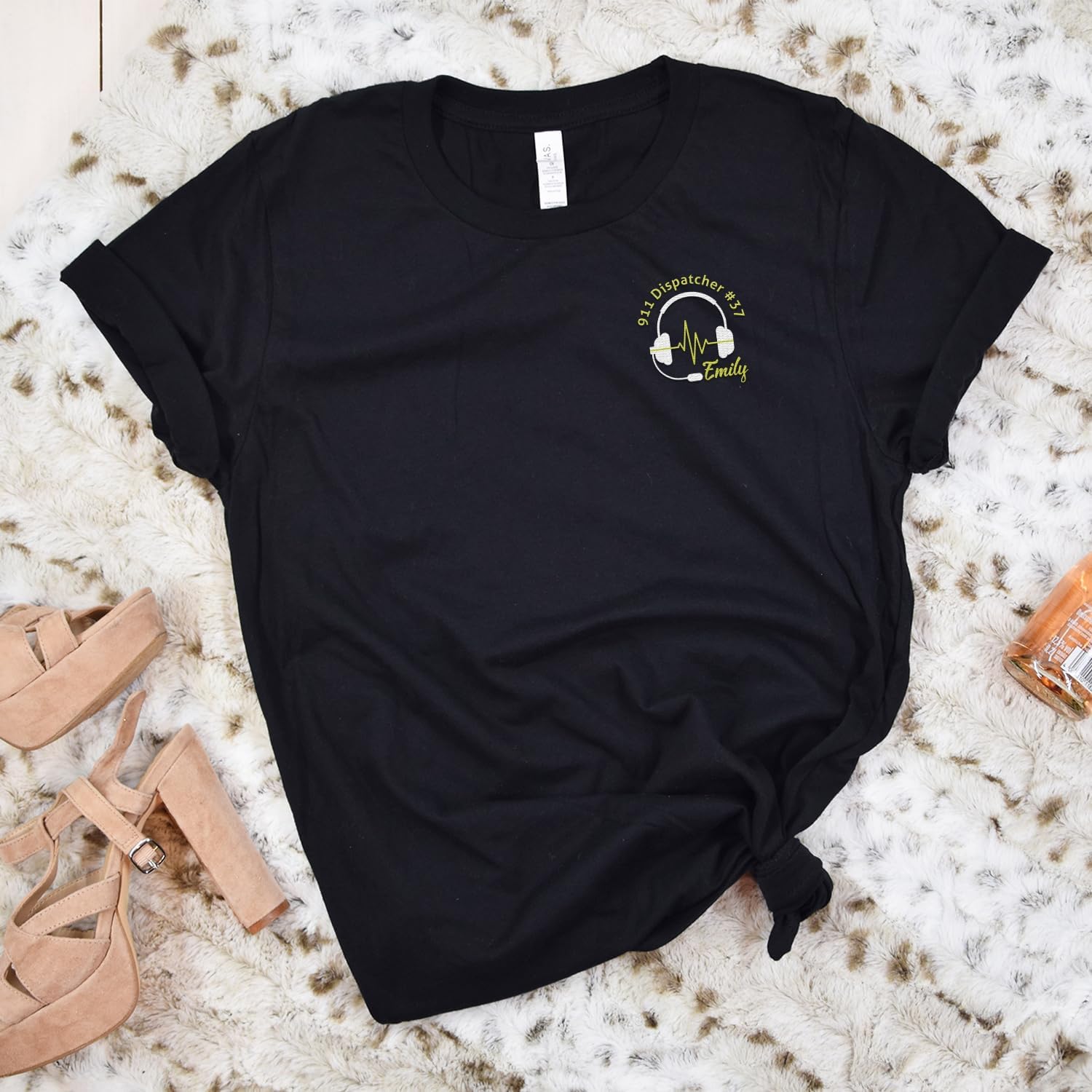 Personalized 911 Dispatcher Apparel, Thin Gold Line Embroidered Sweatshirt, Emergency 911 Hoodie Gift Dispatch Nurse Shirt