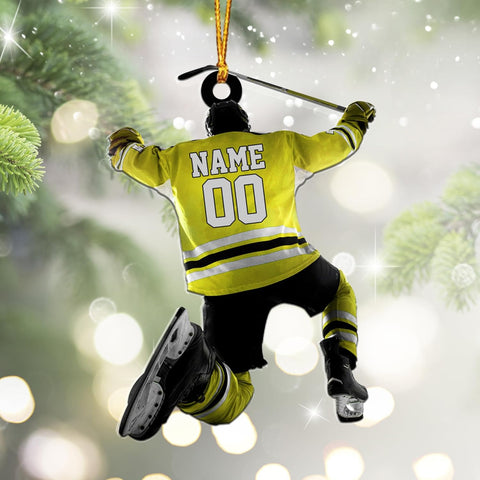 mostprints Personalized Hockey Christmas Ornament, Hockey Skates Helmet and Stick, Hockey Player Ornament, Hockey Ornaments, Gift for Hockey Lovers Hockey Ornament Christmas Decor (HK19)