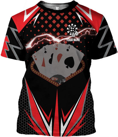 Personalized Poker Shirt, Poker Player Shirt, Funny Casino Poker Pattern 3D Over Print, Unisex Poker Tshirt Men Women