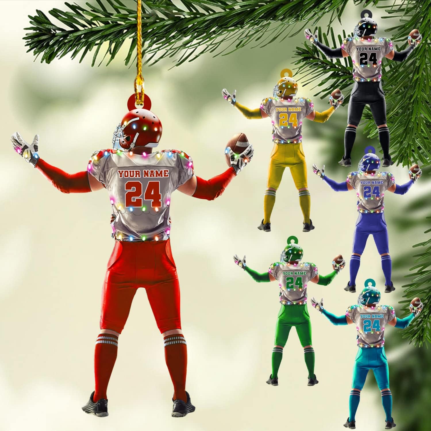 Piratify Personalized Name Football Ornaments 2024, Customized Football Christmas Ornaments Wood, Acrylic Ornament Christmas Tree Hanging Ornament Pine Tree Decorations for Football Team