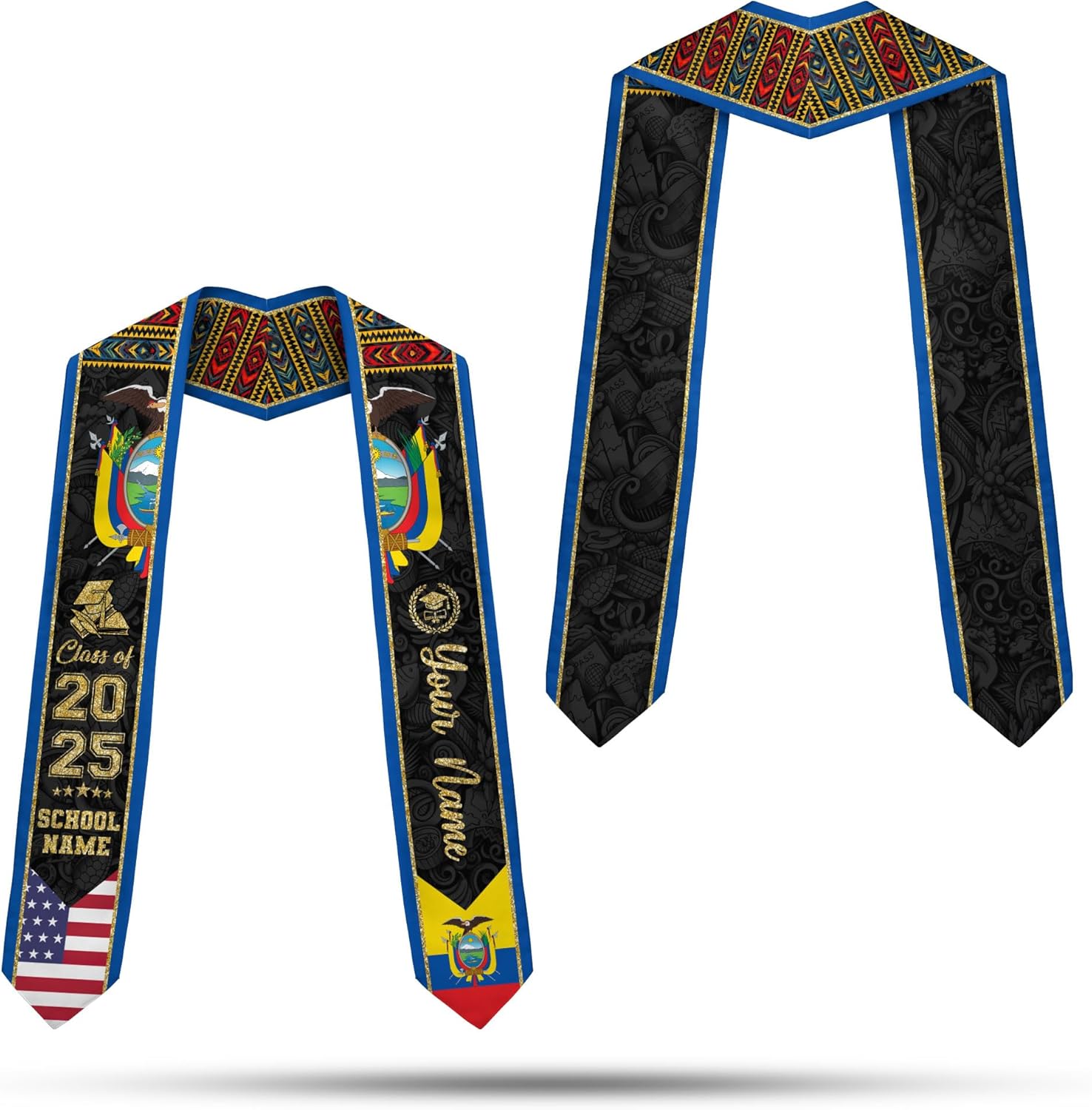 Pretyprints Ecuador Graduation Stole, Ecuadorians American Flag Graduation Sash 2025, Ecuadorians Graduation Sash