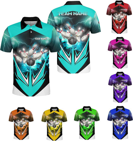 Ligthuy Personalized Name Bowling Polo Shirts 3D for Men and Women, Bowling Shirt, Bowling Team