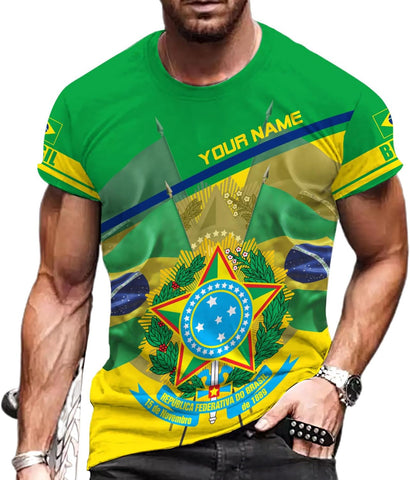 Mostprints Personalized Name Brazil Shirt 3D, Brasil Shirt Flag Custom Name Brazilian Shirt for Men and Women Unisex S-5XL