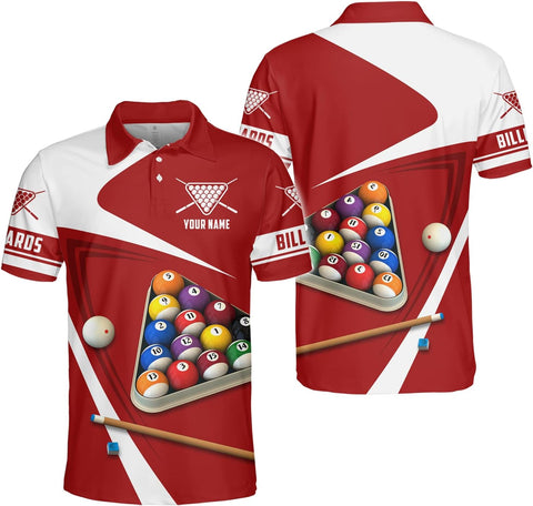 Custom Billiard Polo Shirts for Men Women Personalized Name Team 8 Ball Shirt Billiards Apparel Pool 3D Tshirts Gifts Player