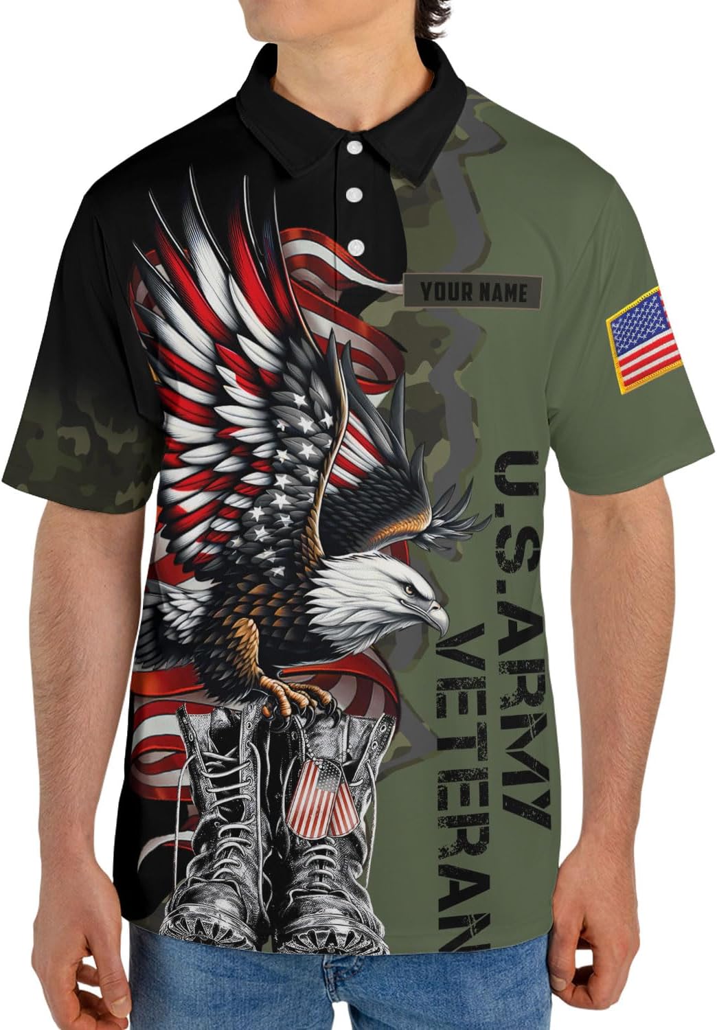 Custom US Army Polo Shirts for Men Women Personalized Military Veteran Shirt Veterans Pride American Flag Gifts Memorial Day