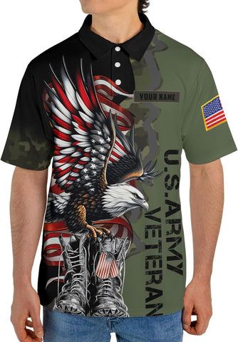 Custom US Army Polo Shirts for Men Women Personalized Military Veteran Shirt Veterans Pride American Flag Gifts Memorial Day