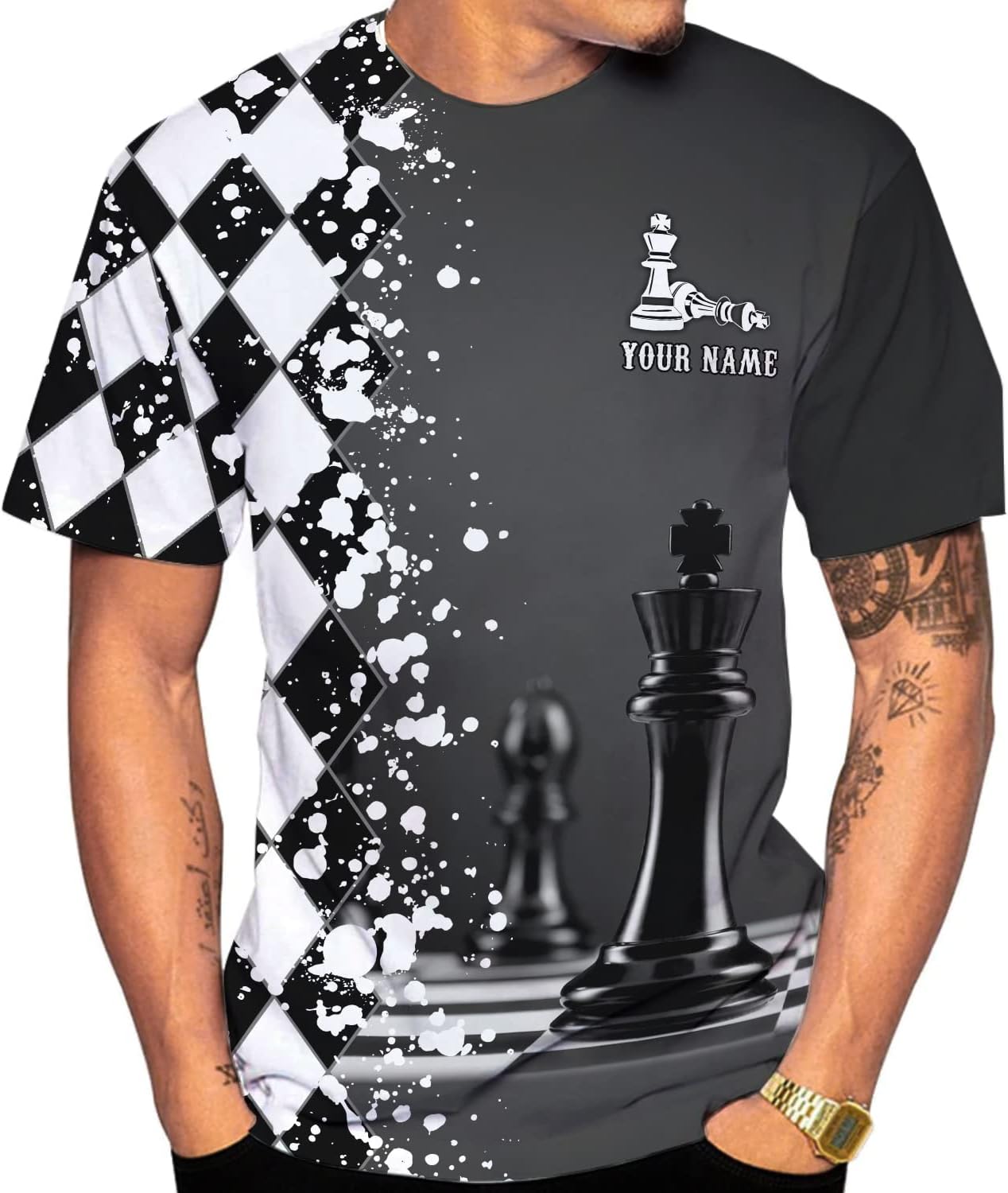 Personalized Name Chess 3D Full Color Shirt, Custom Name Chess 3D Shirt for Men, Women, Chess Lover, USA Chess Shirt