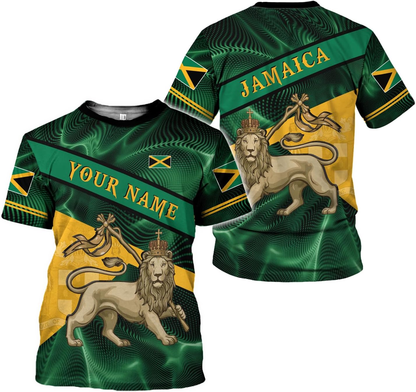 Ligthuy Personalized Jamaica Shirt 3D, Custom Jamaica Flag Lion Shirt for Men and Women, Jamaican Pride T-Shirt Unisex