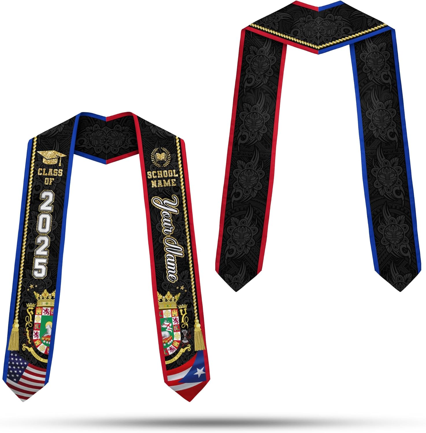 Personalized Puerto Rican Graduation Stole, Puerto Rican Graduation Sash 2025, Puerto Rico Graduation Sash