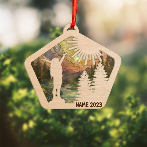 MAPrints Personalized Mountain Hiking Suncatcher Ornament, Hiker Ornament, Printed Wood Sport Christmas Ornament, Gifts for Hiking Lovers Hiking Backpack, Hanging Ornament for Christmas 2024 (Hiki 8)