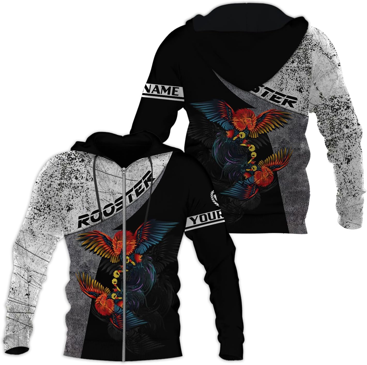 Mostefy Personalized Name Rooster Hoodie 3D, Gallos De Pelea, Chicken Sweatshirt, Chicken Hoodie for Men and Women S-5XL