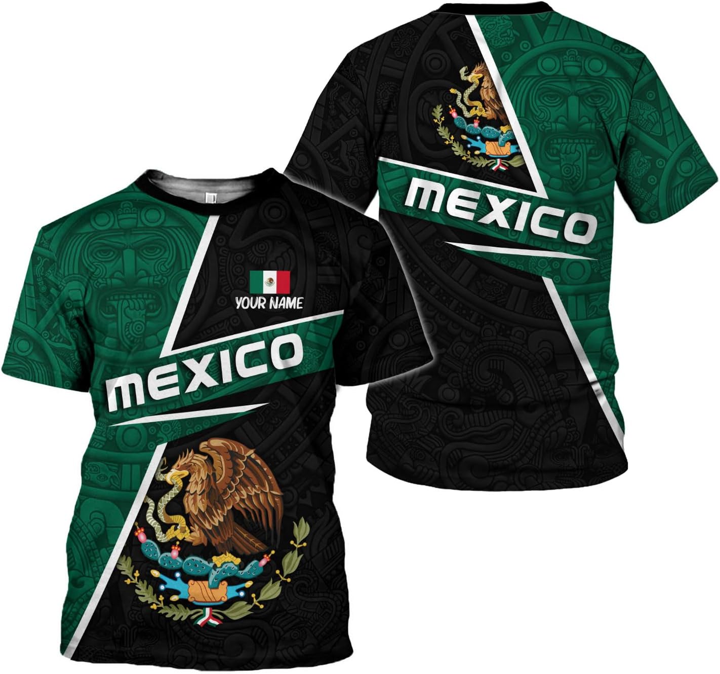 Mostprints Personalized Name Mexican Shirts 3D Customized Mexico Shirt US Flag, Mexican Shirts for women Unisex
