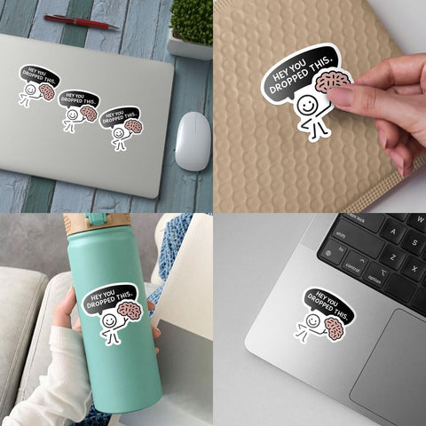 (3Pcs) Hey You Dropped This Brain Sticker, Hard Hat Sticker, Cute Joke Sarcastic Quote Meme, Funny Stickers for Adults - Vinyl Stickers 3 Inches for Laptop Water Bottle Phone Car Window Helmet
