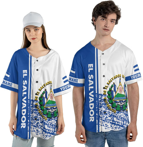 Personalized Name El Salvador Baseball Jersey Shirt El Salvador Flag Shirt Men Salvadorans Pride Jersey El Salvadoreña Tshirt