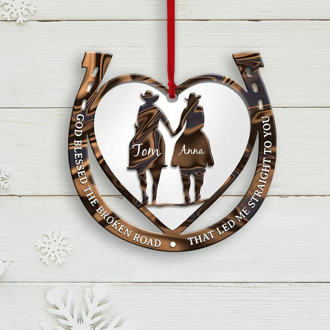 Artparel Personalized Cowboy Couple Ornament, Western Horseshoe Couple Custom Christmas Ornament, Western Horseshoe Couple Ornament, Gift for Couple Cowboy, Horse Lovers Keepsake