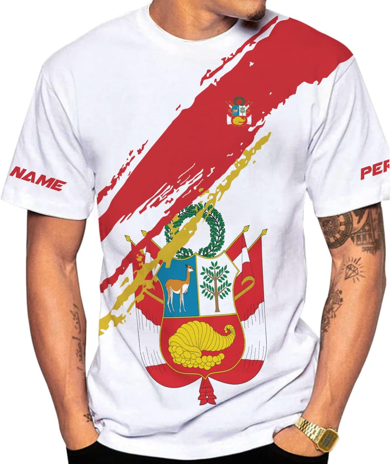 Vybonz Personalized Peru Shirts for Men,Peru Mens Shirt, Peru Flag Shirt, Peruvian T Shirt, Peru Jersey, Peruvian Shirts