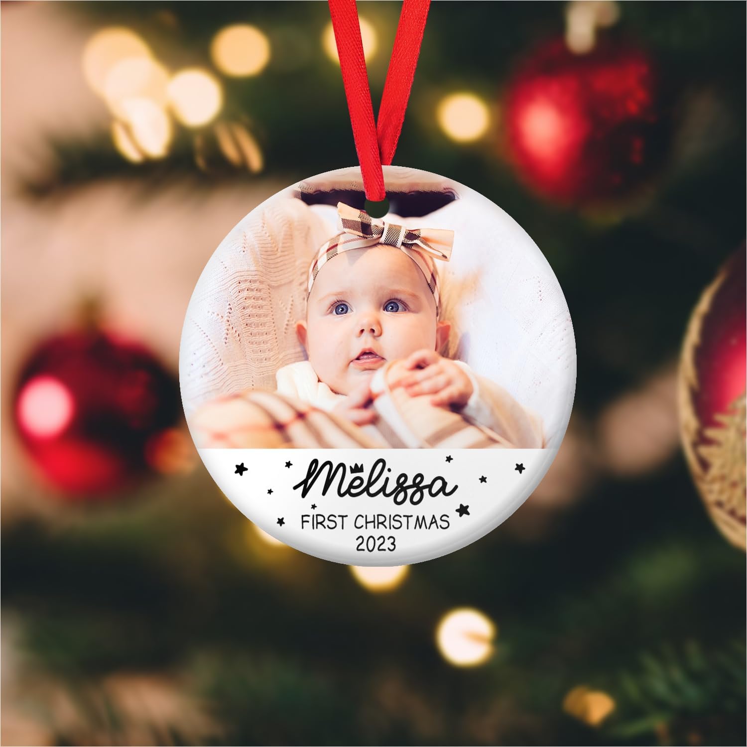 MAPrints Personalized Baby\u2019s First Christmas Ceramic Ornament, Custom New Baby Gifts, Babys 1st Christmas Ornament 2023 Boy Or Girl Newborn, for New Mom Dad (BB 6)