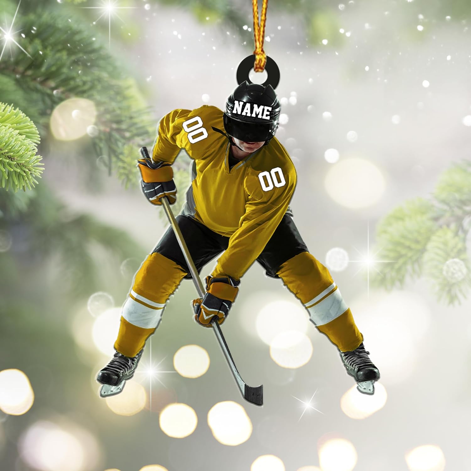 mostprints Personalized Hockey Christmas Ornament, Hockey Skates Helmet and Stick, Hockey Player Ornament, Hockey Ornaments, Gift for Hockey Lovers Hockey Ornament Christmas Decor (HK16)