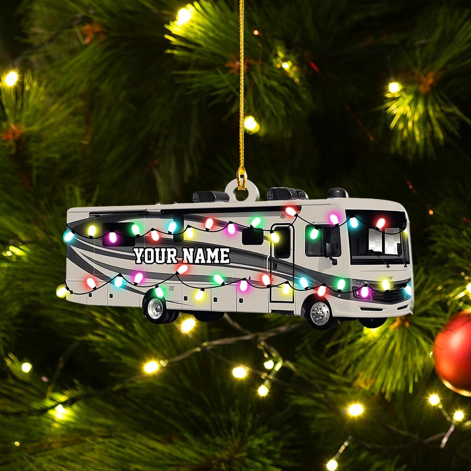 RoyalBro Personalized Camper Ornament Custom Camping Ornament, Tent Ornament RV Camping Ornament, Happy Gifts for Camping Lovers, Travel Camping Backpacked Hanging Ornament (CP 4)