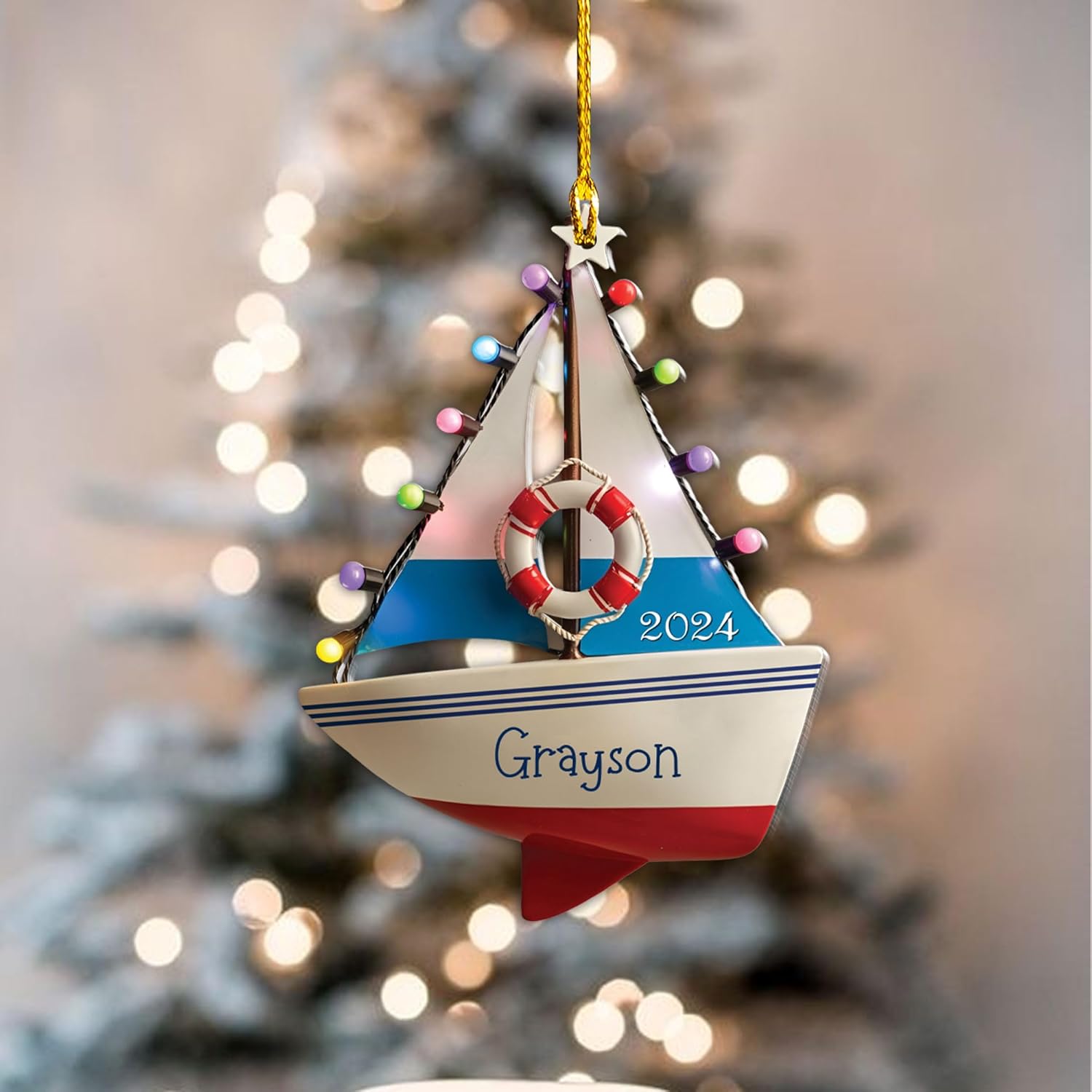 Personalized Sailor Uniform Personalized Flat Acrylic Ornament Sailboat Wood Christmas Personalized Sailing Ornament Sailboat Ornament Anchor Sail Boat Gift for Sailor (1, SL4)