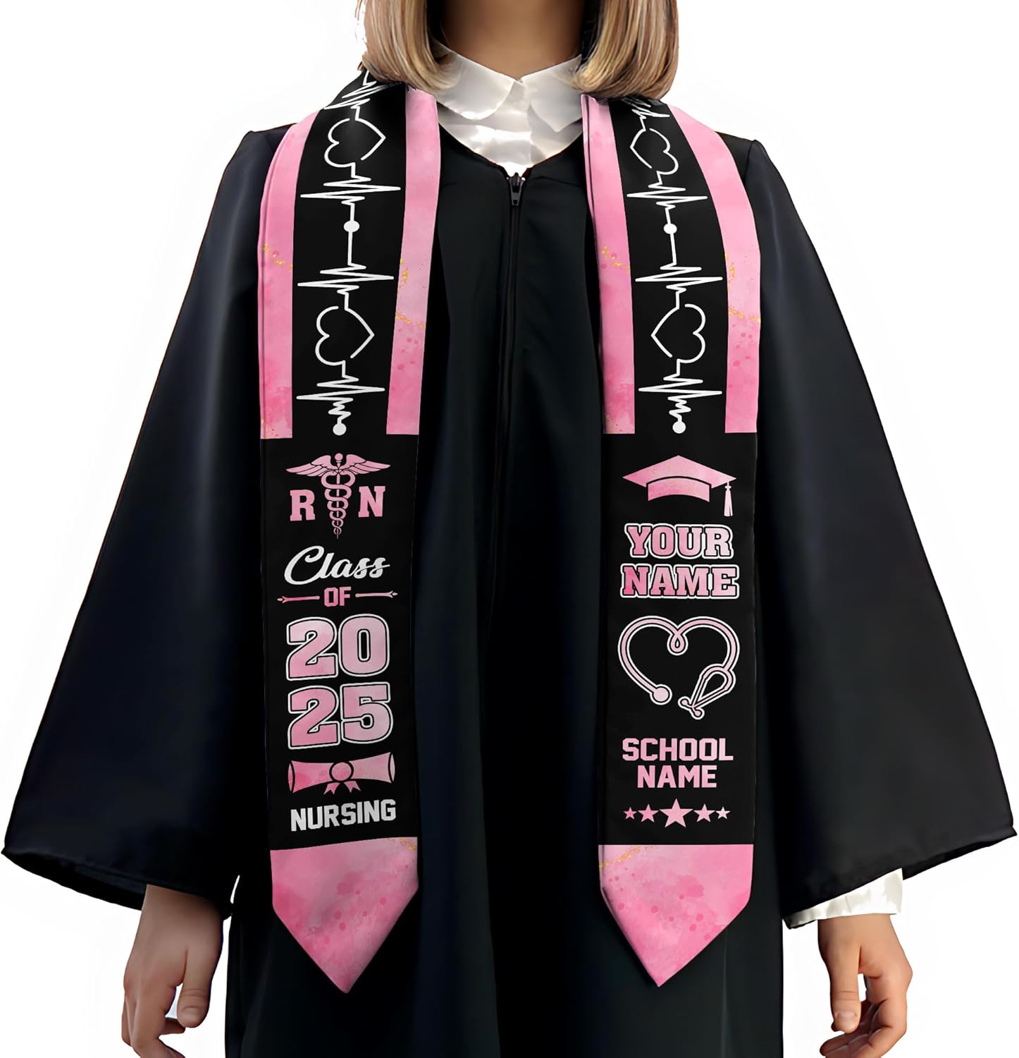 Pretyprints Custom Nurse Sash Graduation, RN Graduation Stole Gifts for Friends Nursing Student Senior Class Of 2025