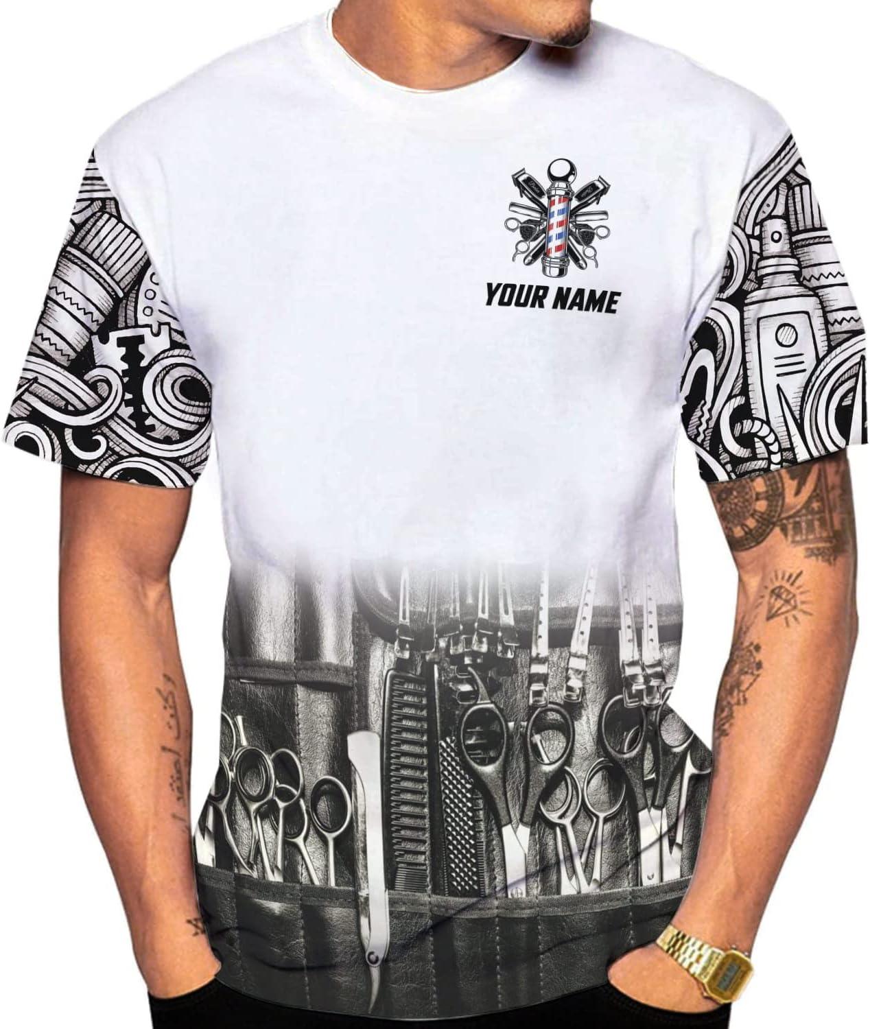 Personalized Barber Shop Shirt 3D Barber Shirts Hairdresser Haircutting Hairstylist Custom Salon Barber Tshirt Pole Scissors