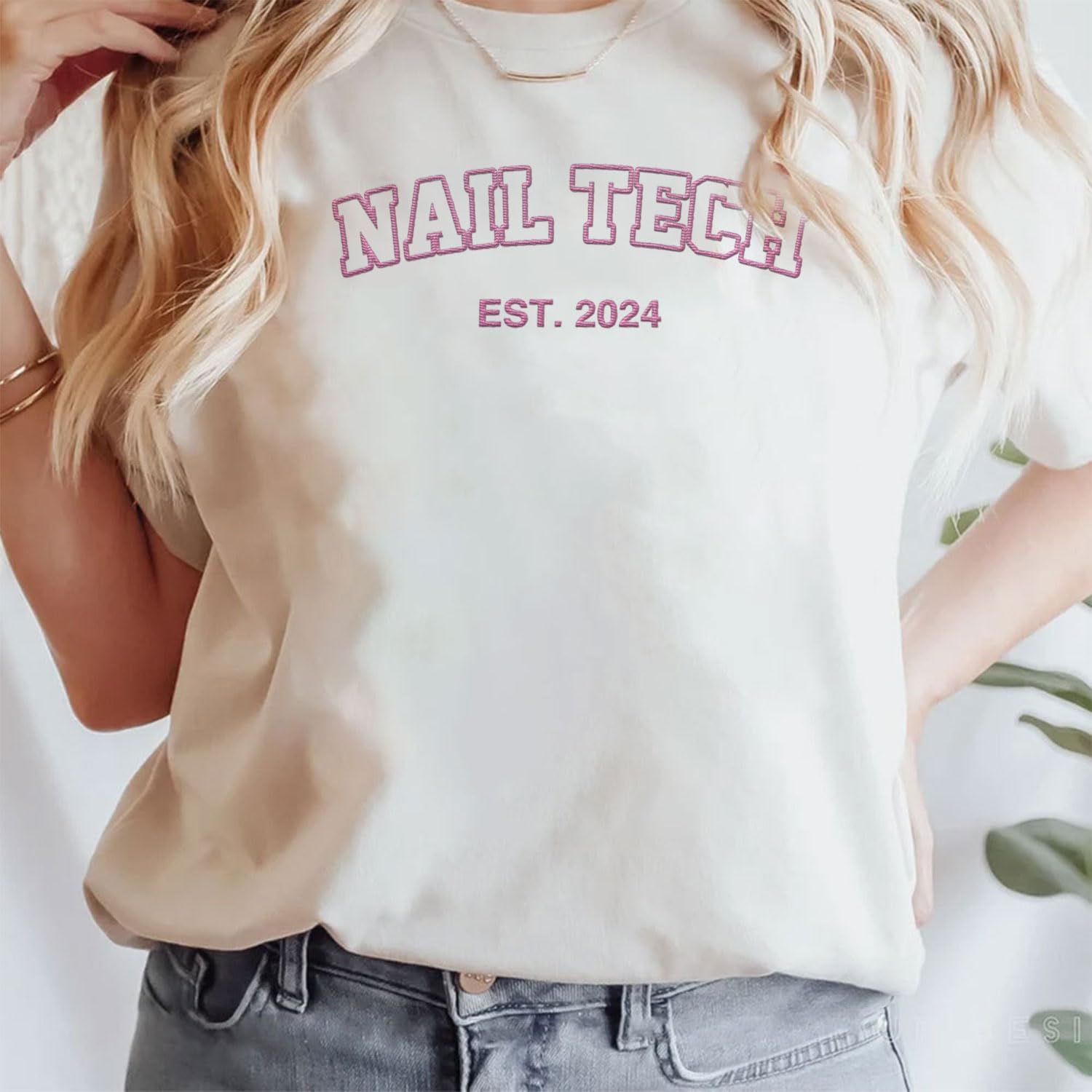 Personalized Embroidered Nail Tech Sweatshirt, Flower Nail Boss Technician Sweatshirt, Nail Stylist Nail Artist Gifts (Cotton, Nail 1)