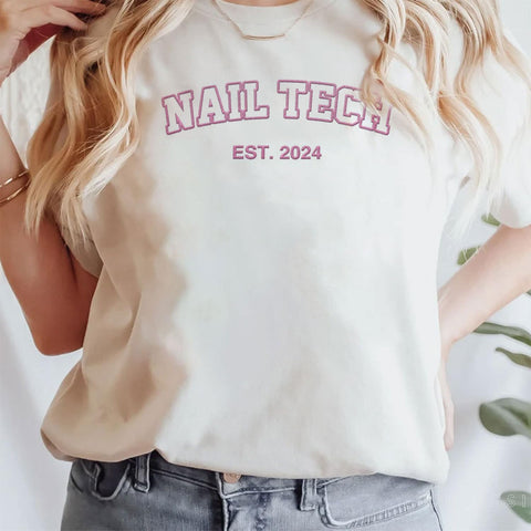 Personalized Embroidered Nail Tech Sweatshirt, Flower Nail Boss Technician Sweatshirt, Nail Stylist Nail Artist Gifts (Cotton, Nail 1)