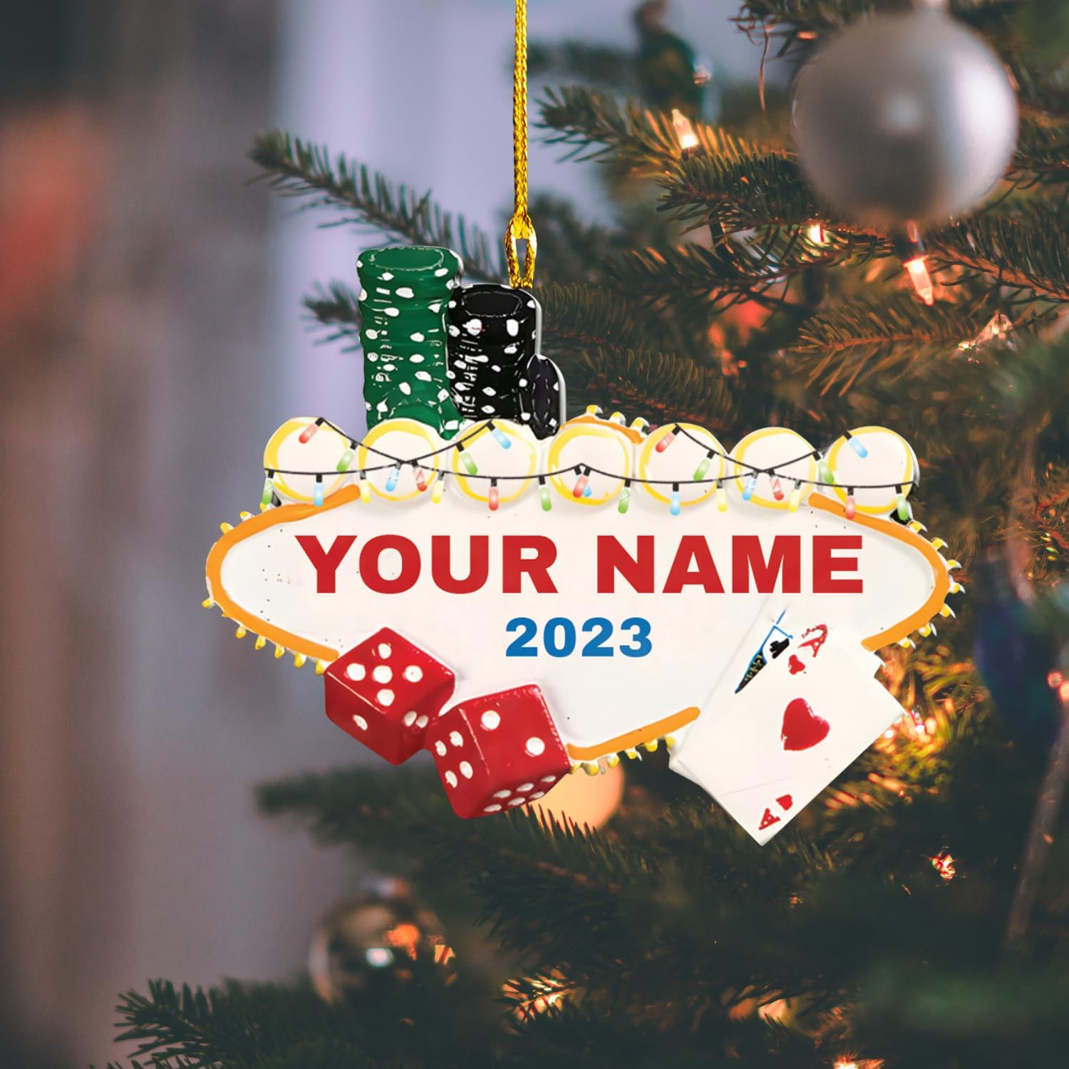 Personalized Poker Christmas Ornament 2024, Poker Player Ornament, Sport Keepsake Present, Playing Cards Deck Wood Game Ornaments, Poker Aces Cards Chips Gambling Ornament (Poker 1)