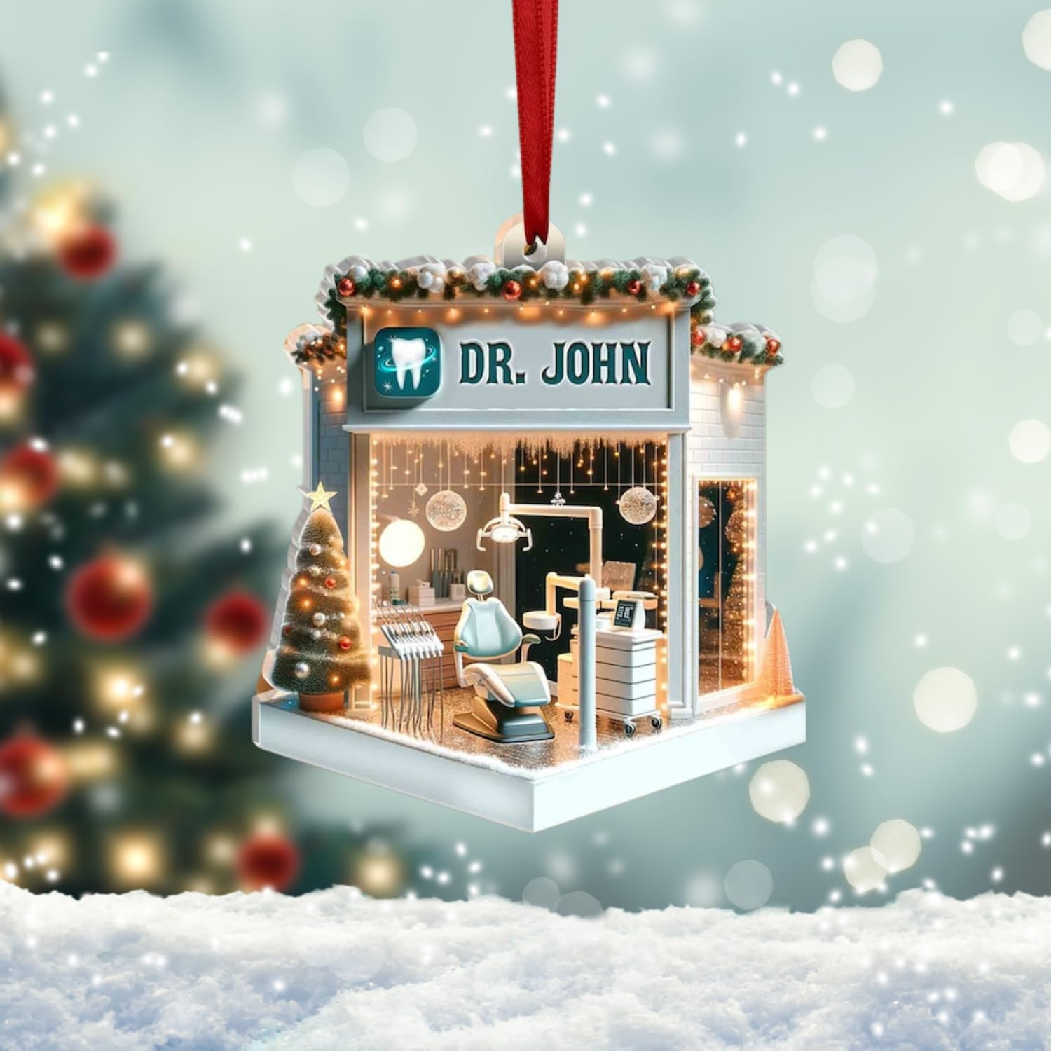 Personalized Dentist Christmas Ornament, Santa's Favorite Dentist Ornament, Doctor or Dental Hygienist Assistant Keepsake Gift, Teeth Ornament (Acrylic, Style 16)