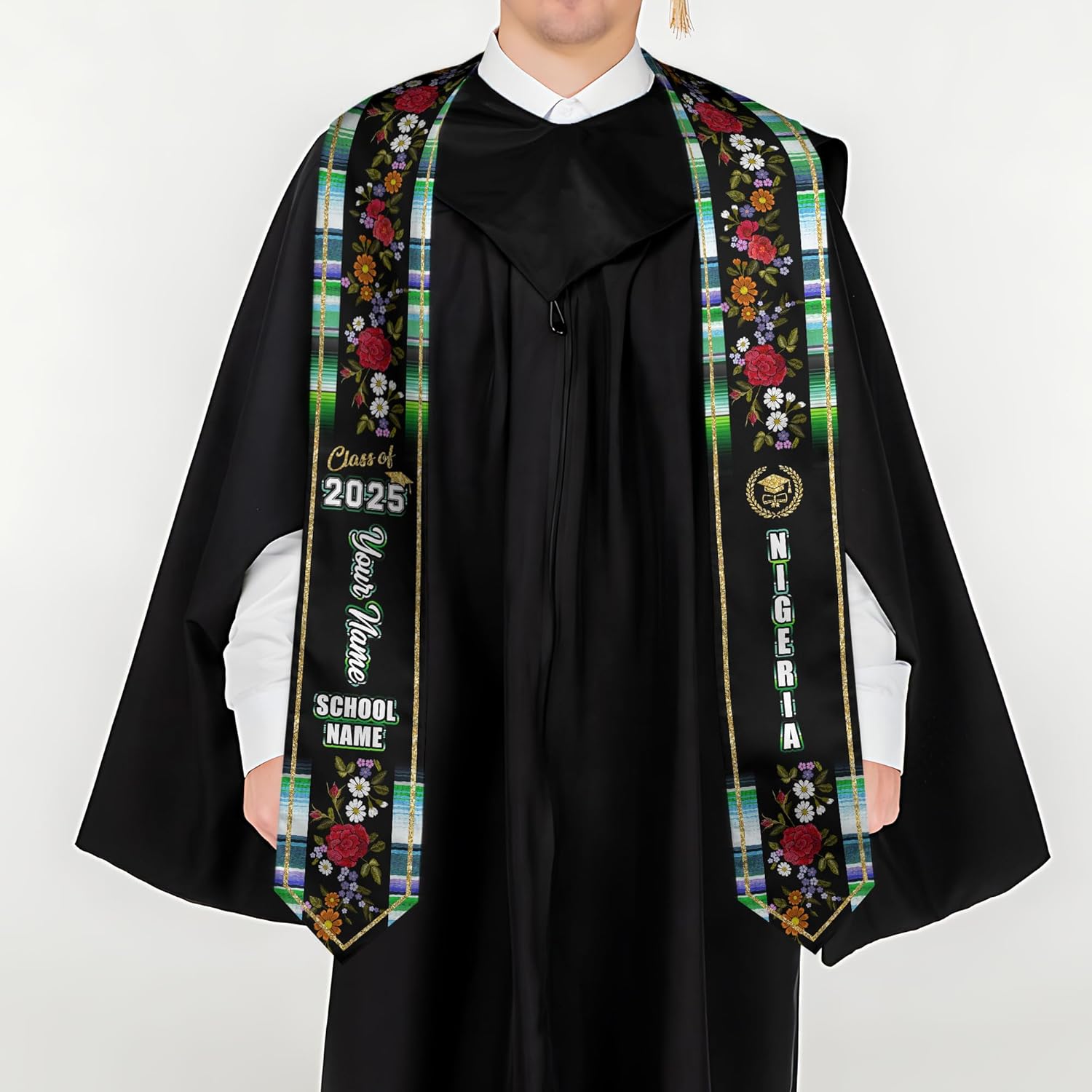 Pretyprints Custom Nigerian Graduation Sash, Nigeria Graduation Stole Customize, Nigerian American Flag Graduation Sash 2025